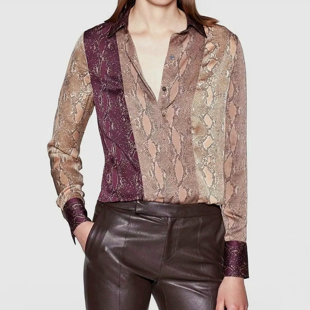 Equipment Femme Snake Skin 70s Brown Shirt Blouse